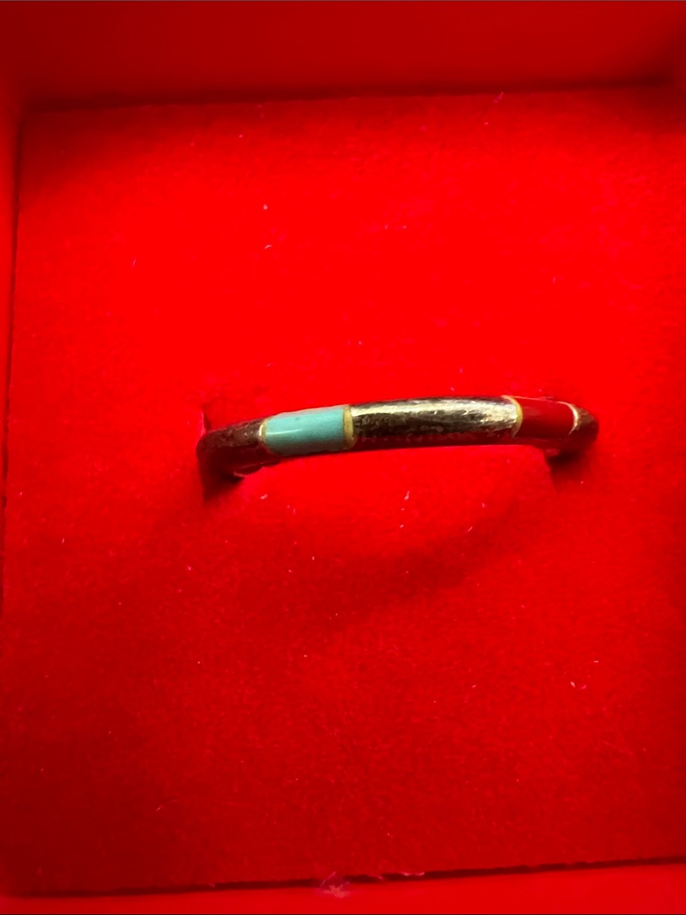 Turquoise and Red Inlay Sterling Silver Ring